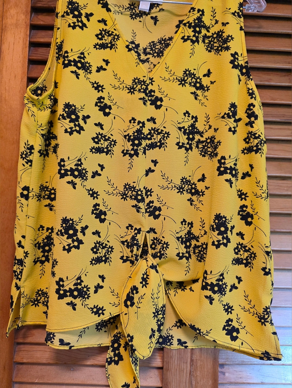 Michael Kors Golden Yellow & Black Floral Sleeveless Blouse Women's Size XL - Picture 5 of 13